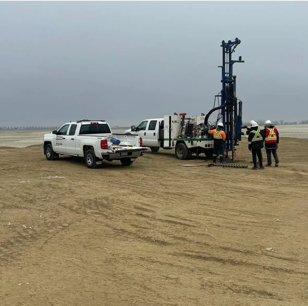 Geotechnical drill rig testing the soil on the Mountain View County warehouse site